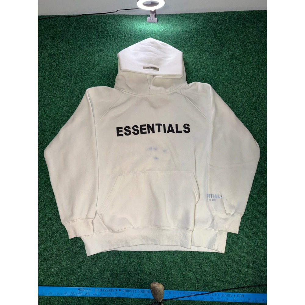 Fear of God Essentials Hoodie White Black Logo Pullover Mens Streetwear XL